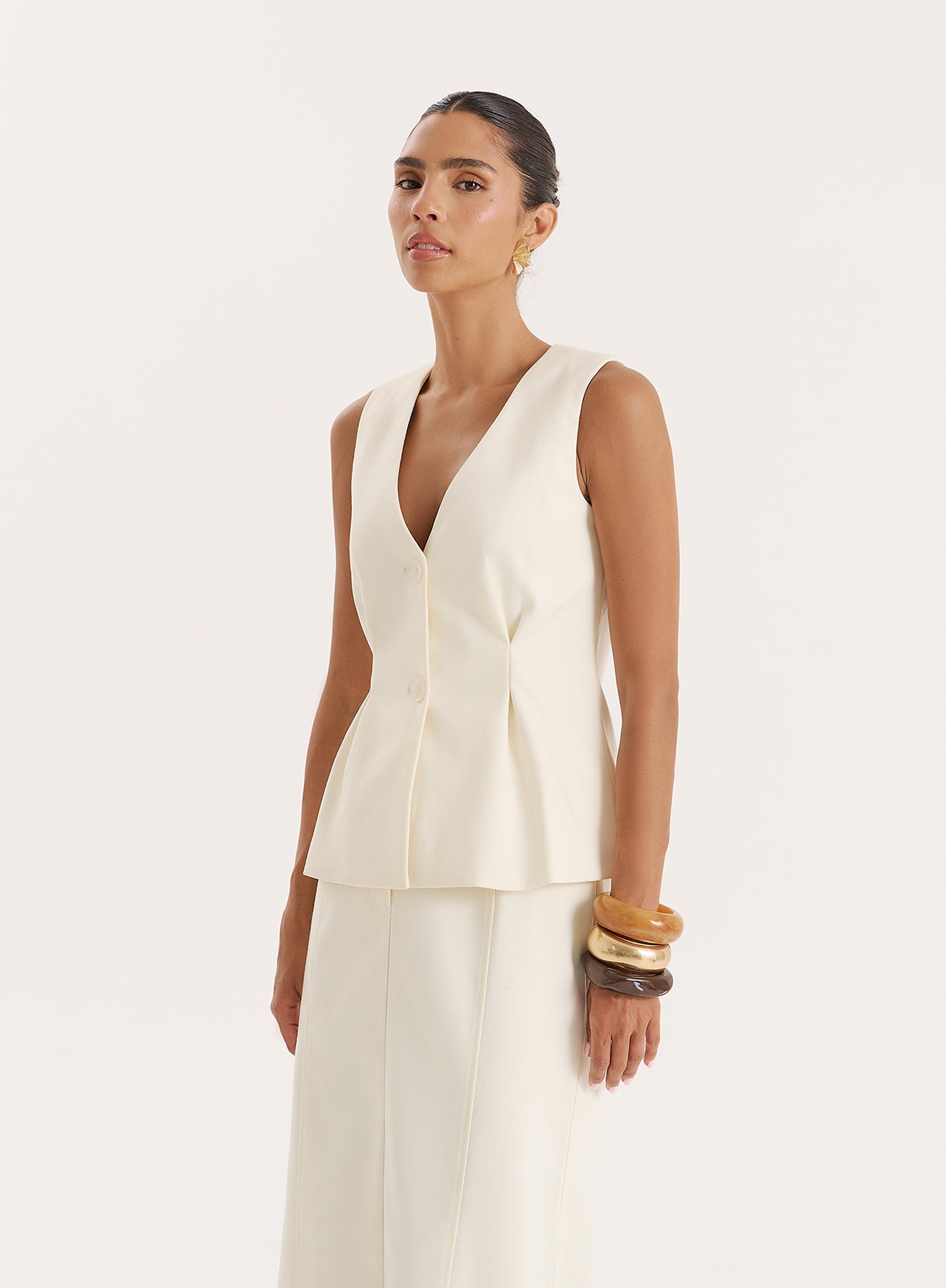 Cream Tailored Cinched Waistcoat